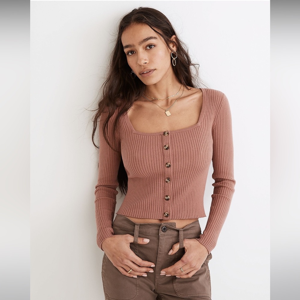 Madewell || Rosseau Square-Neck Crop Cardigan Top